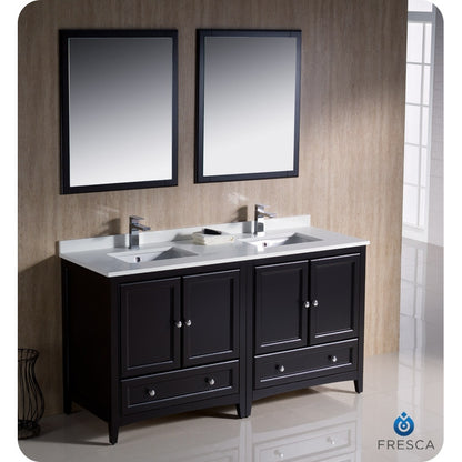 Fresca Oxford 60" Espresso Traditional Double Sink Bathroom Vanity - living-essentials