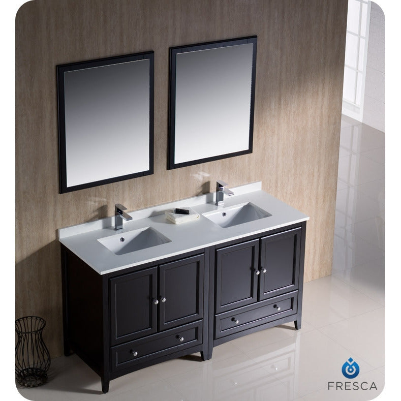 Fresca Oxford 60" Espresso Traditional Double Sink Bathroom Vanity - living-essentials