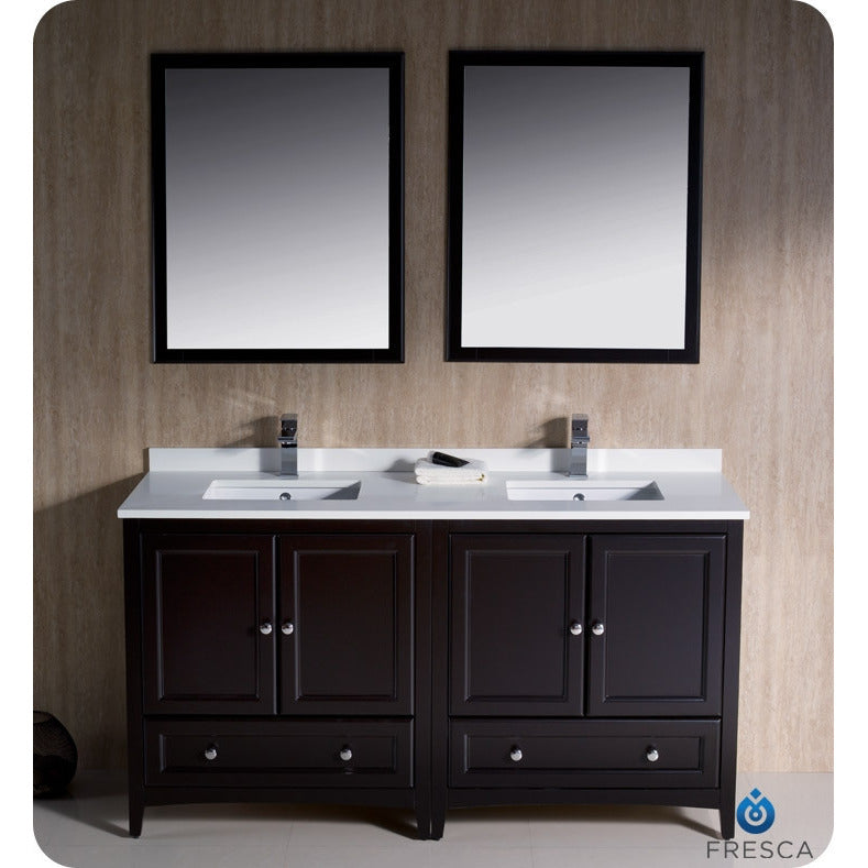 Fresca Oxford 60" Espresso Traditional Double Sink Bathroom Vanity - living-essentials