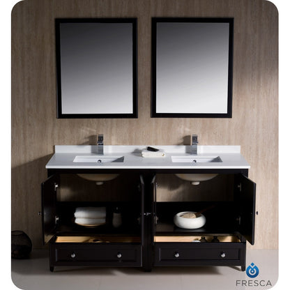 Fresca Oxford 60" Espresso Traditional Double Sink Bathroom Vanity - living-essentials