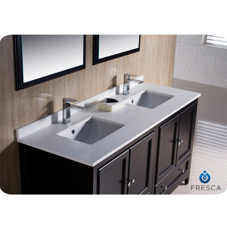 Fresca Oxford 60" Espresso Traditional Double Sink Bathroom Vanity - living-essentials
