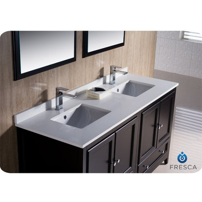 Fresca Oxford 60" Espresso Traditional Double Sink Bathroom Vanity - living-essentials