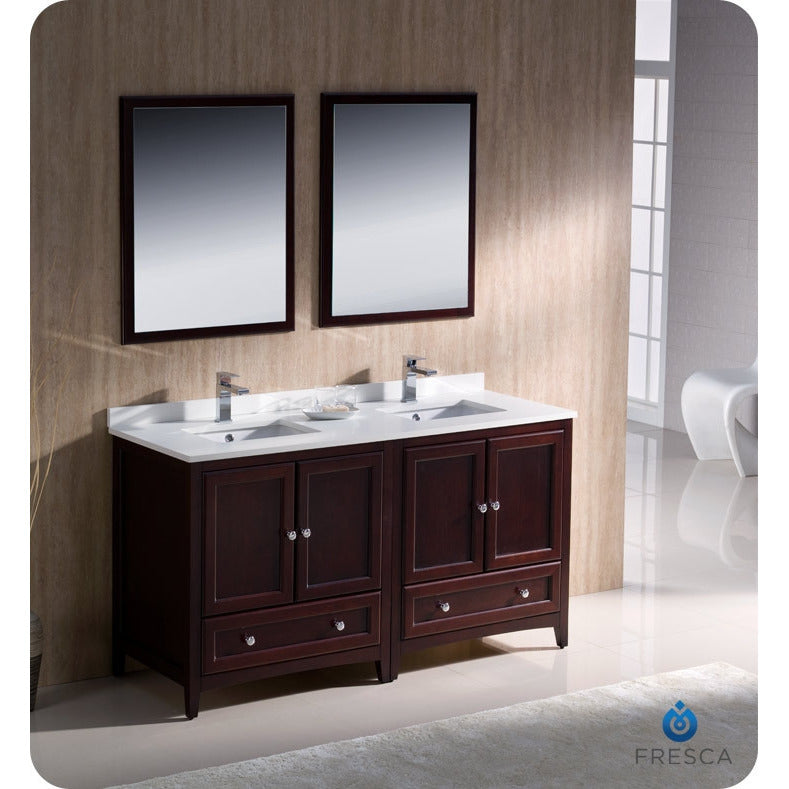 Fresca Oxford 60" Mahogany Traditional Double Sink Bathroom Vanity - living-essentials