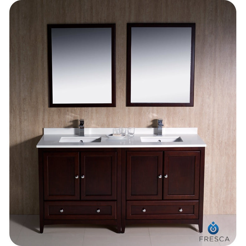 Fresca Oxford 60" Mahogany Traditional Double Sink Bathroom Vanity - living-essentials