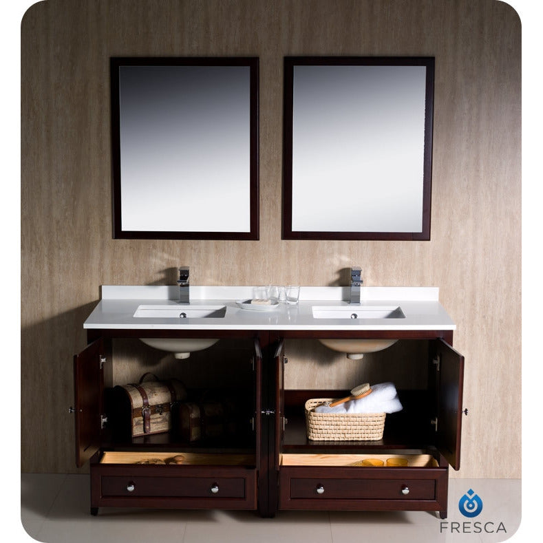Fresca Oxford 60" Mahogany Traditional Double Sink Bathroom Vanity - living-essentials