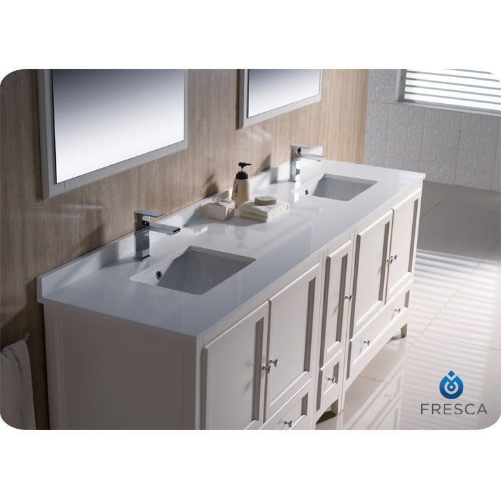 Fresca Oxford 84" Antique White Traditional Double Sink Bathroom Vanity w/ Side Cabinet - living-essentials