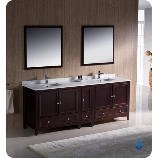 Fresca Oxford 84" Mahogany Traditional Double Sink Bathroom Vanity w/ Side Cabinet - living-essentials