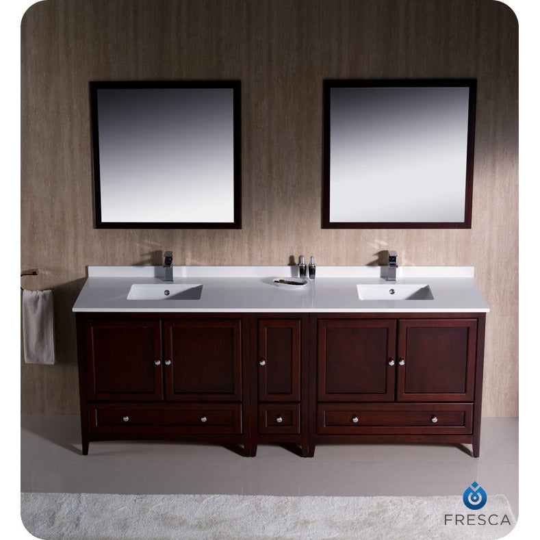 Fresca Oxford 84" Mahogany Traditional Double Sink Bathroom Vanity w/ Side Cabinet - living-essentials