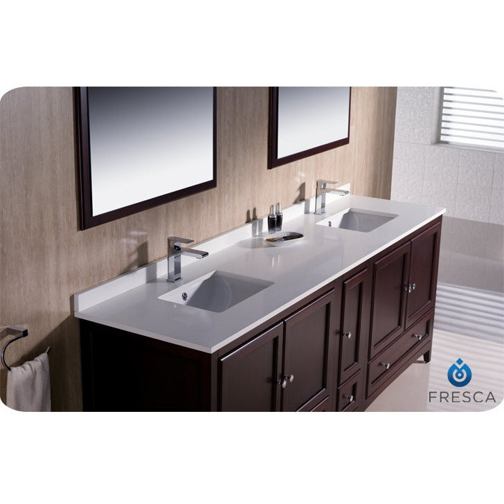 Fresca Oxford 84" Mahogany Traditional Double Sink Bathroom Vanity w/ Side Cabinet - living-essentials
