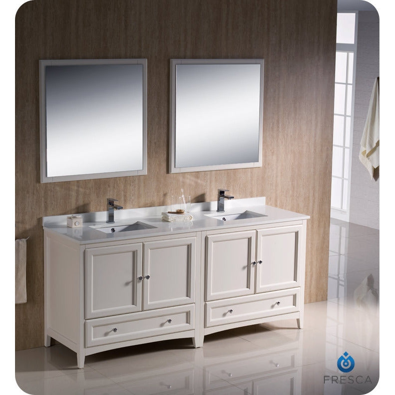 Fresca Oxford 72" Antique White Traditional Double Sink Bathroom Vanity - living-essentials