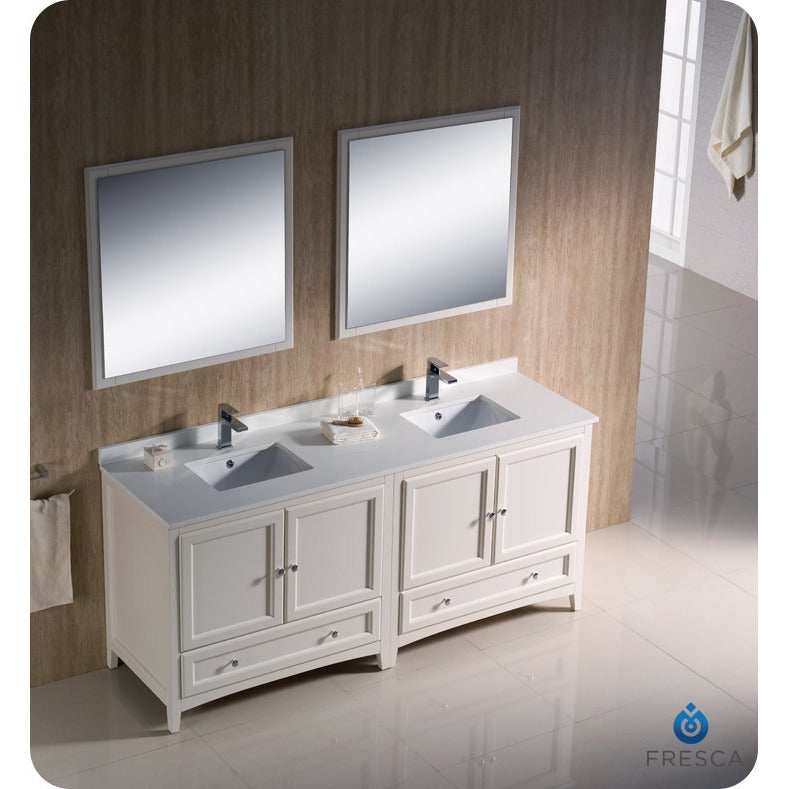 Fresca Oxford 72" Antique White Traditional Double Sink Bathroom Vanity - living-essentials