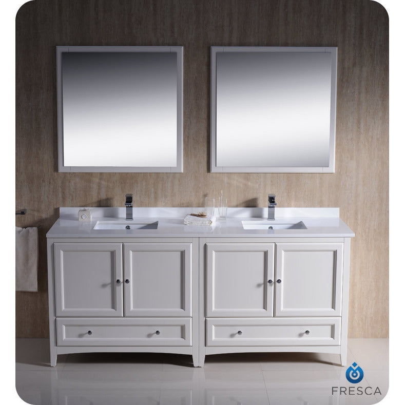 Fresca Oxford 72" Antique White Traditional Double Sink Bathroom Vanity - living-essentials