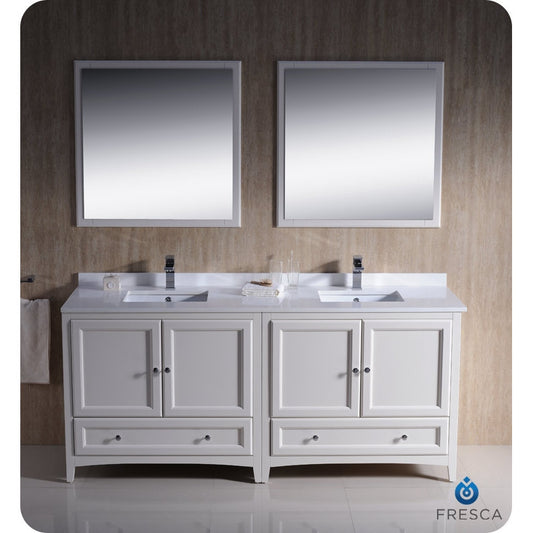 Fresca Oxford 72" Antique White Traditional Double Sink Bathroom Vanity - living-essentials