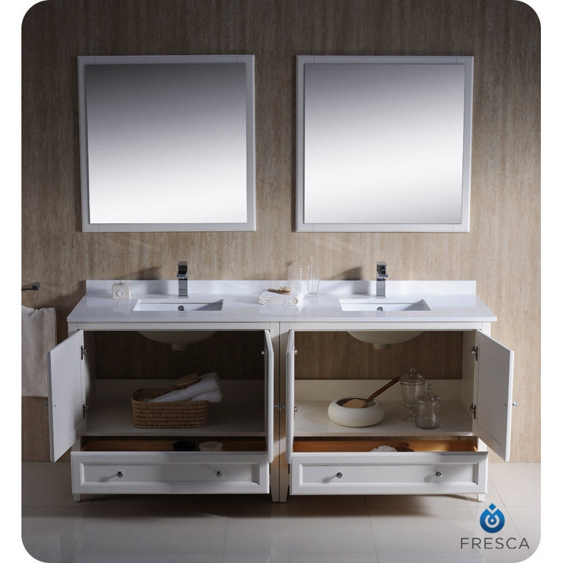 Fresca Oxford 72" Antique White Traditional Double Sink Bathroom Vanity - living-essentials