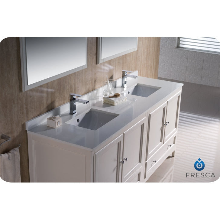 Fresca Oxford 72" Antique White Traditional Double Sink Bathroom Vanity - living-essentials