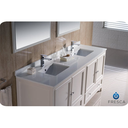 Fresca Oxford 72" Antique White Traditional Double Sink Bathroom Vanity - living-essentials