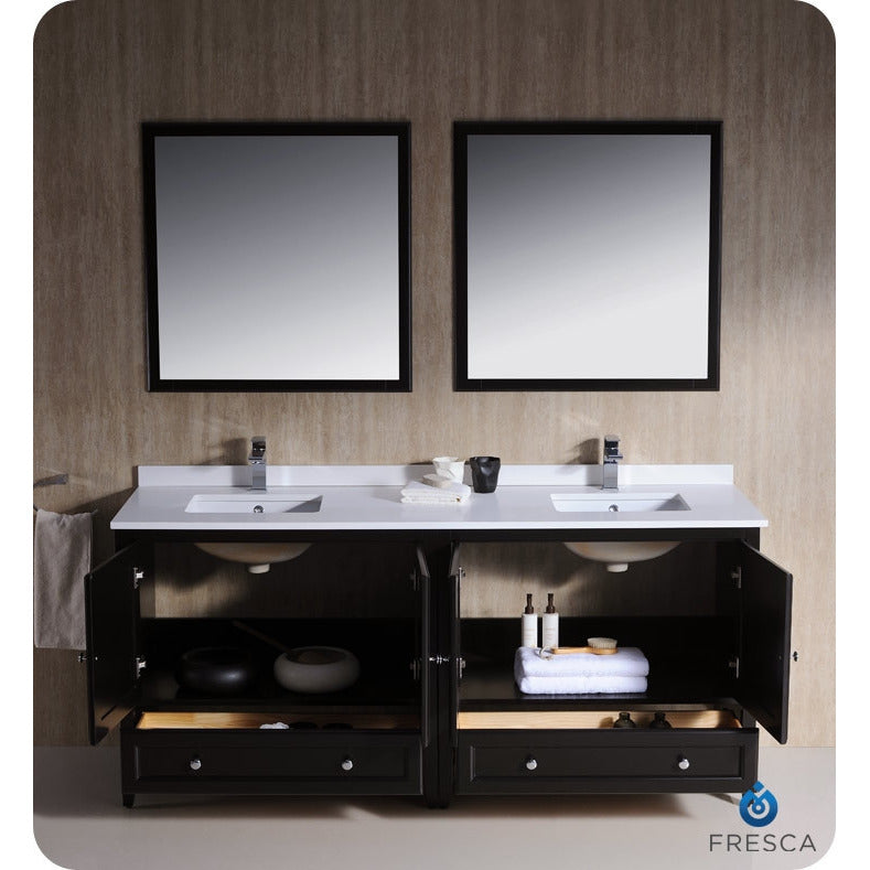 Fresca Oxford 72" Espresso Traditional Double Sink Bathroom Vanity - living-essentials