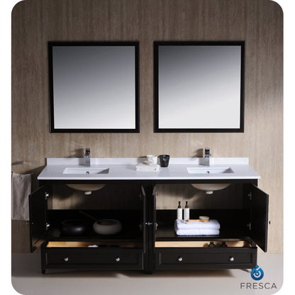 Fresca Oxford 72" Espresso Traditional Double Sink Bathroom Vanity - living-essentials