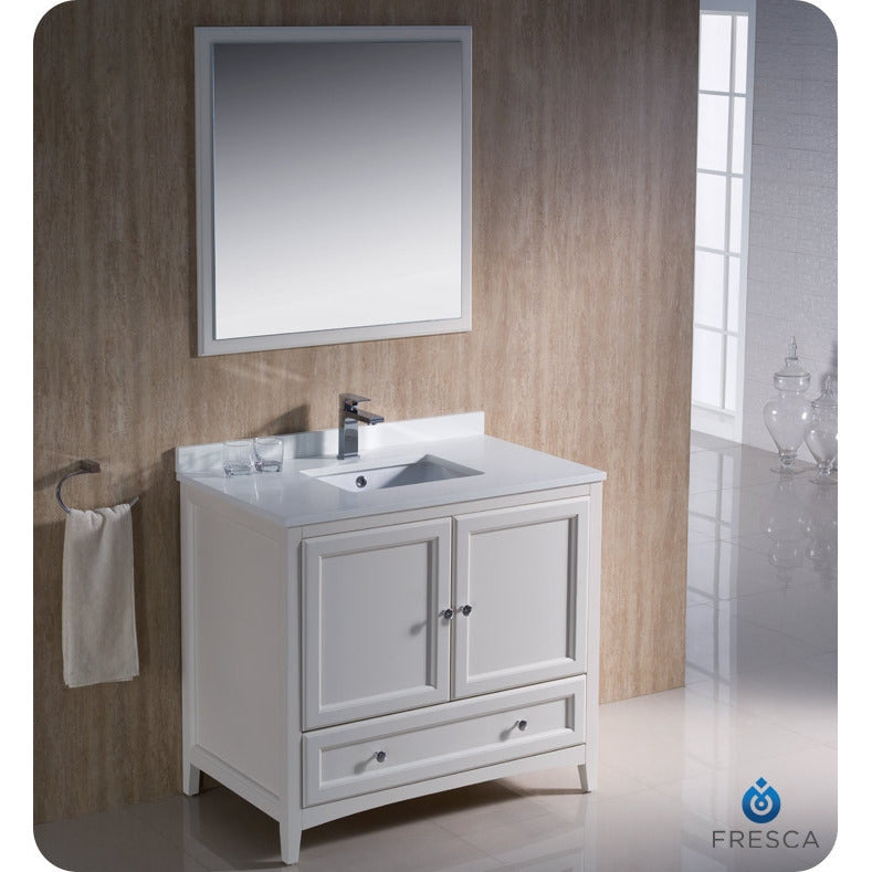 Fresca Oxford 36" Antique White Traditional Bathroom Vanity - living-essentials