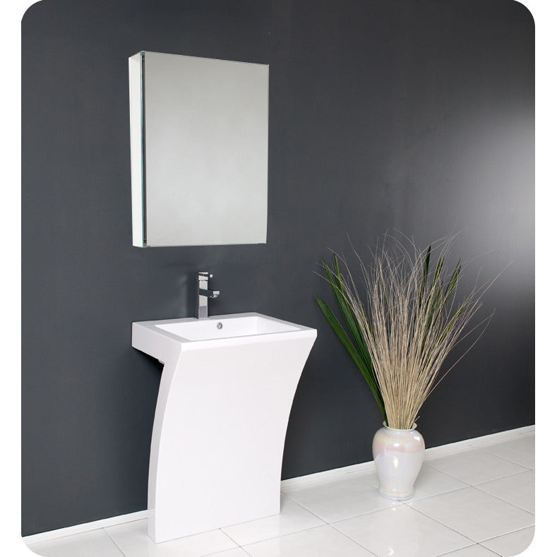 Fresca Quadro White Pedestal Sink w/ Medicine Cabinet - Modern Bathroom Vanity - living-essentials