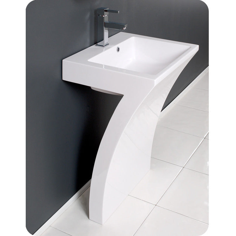 Fresca Quadro White Pedestal Sink w/ Medicine Cabinet - Modern Bathroom Vanity - living-essentials