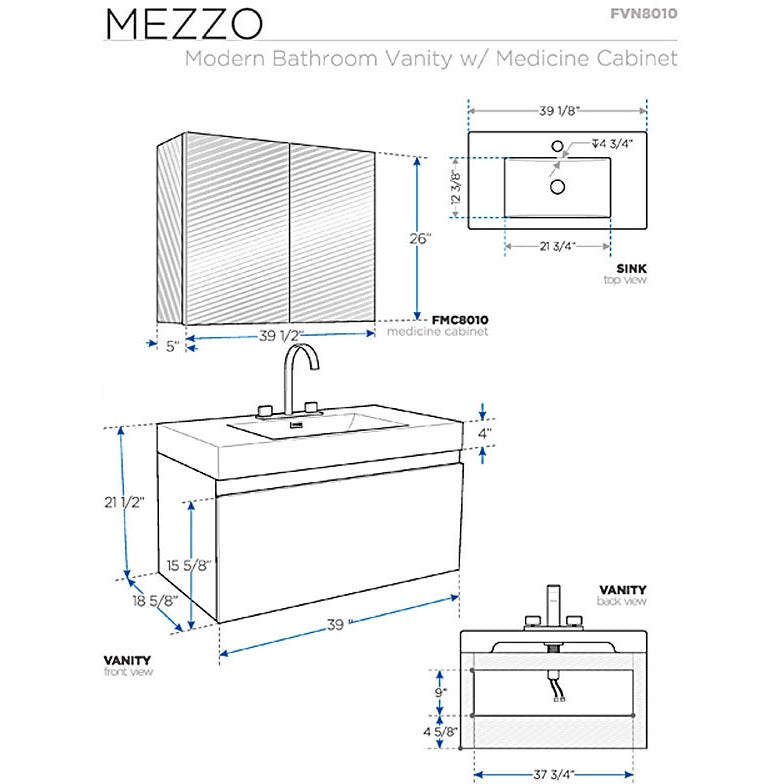 Fresca Mezzo Black Modern Bathroom Vanity w/ Medicine Cabinet - living-essentials