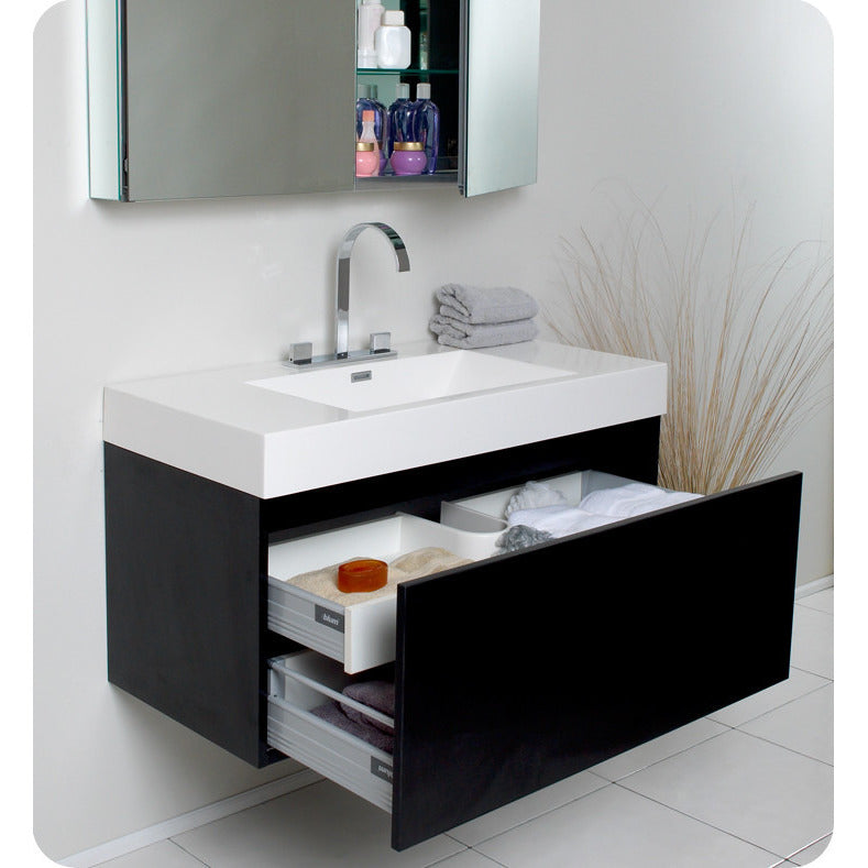 Fresca Mezzo Black Modern Bathroom Vanity w/ Medicine Cabinet - living-essentials