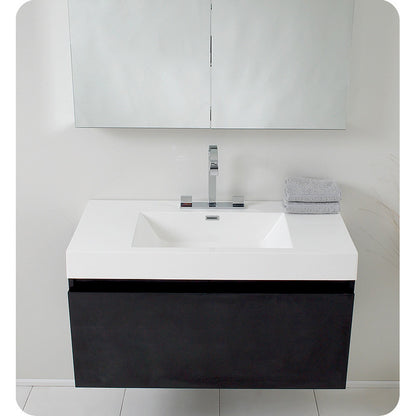 Fresca Mezzo Black Modern Bathroom Vanity w/ Medicine Cabinet - living-essentials