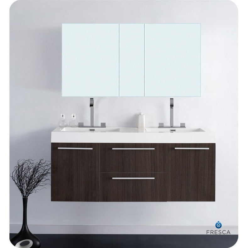 Fresca Opulento Gray Oak Modern Double Sink Bathroom Vanity with Medicine Cabinet - living-essentials