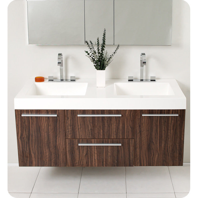 Fresca Opulento Walnut Modern Double Sink Bathroom Vanity w/ Medicine Cabinet - living-essentials