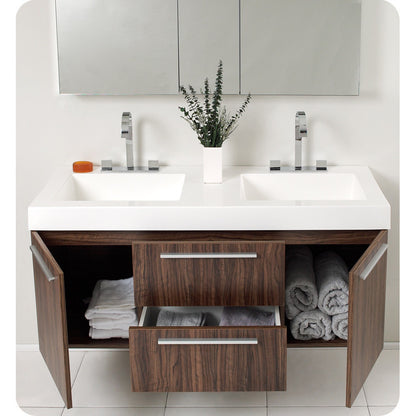 Fresca Opulento Walnut Modern Double Sink Bathroom Vanity w/ Medicine Cabinet - living-essentials