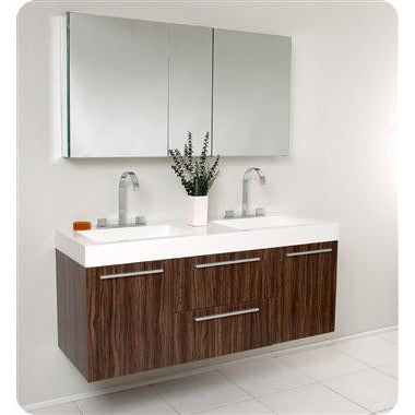 Fresca Opulento Walnut Modern Double Sink Bathroom Vanity w/ Medicine Cabinet - living-essentials