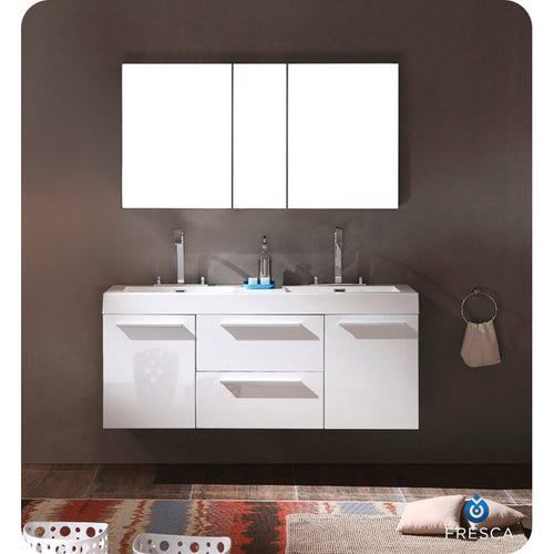 Fresca Opulento White Modern Double Sink Bathroom Vanity w/ Medicine Cabinet - living-essentials