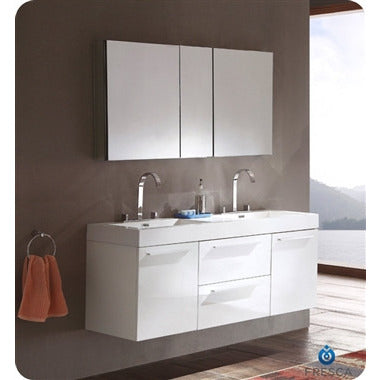 Fresca Opulento White Modern Double Sink Bathroom Vanity w/ Medicine Cabinet - living-essentials