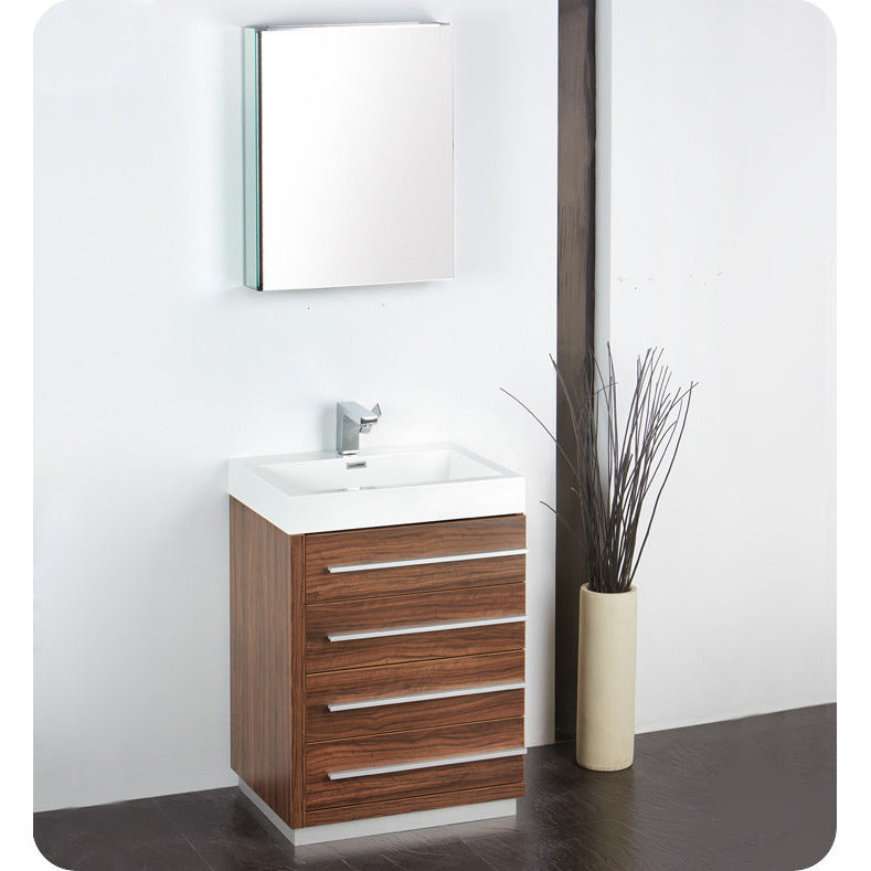 Fresca Livello 24" Walnut Modern Bathroom Vanity w/ Medicine Cabinet - living-essentials