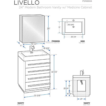 Fresca Livello 24" Teak Modern Bathroom Vanity w/ Medicine Cabinet - living-essentials