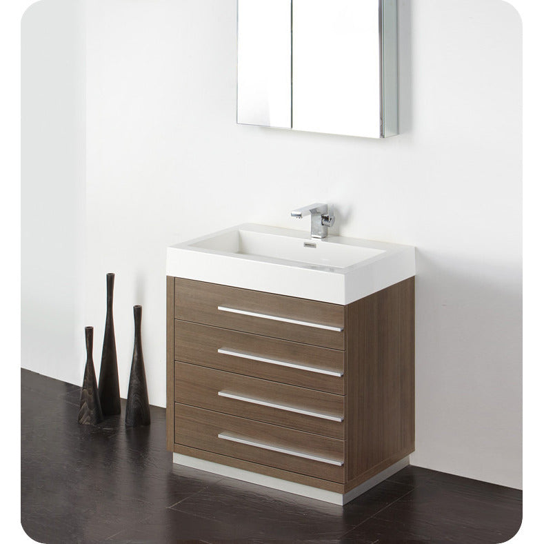 Fresca Livello 30" Gray Oak Modern Bathroom Vanity w/ Medicine Cabinet - living-essentials