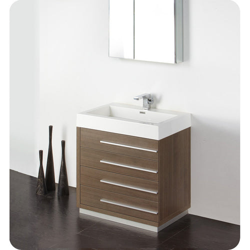 Fresca Livello 30" Gray Oak Modern Bathroom Vanity w/ Medicine Cabinet - living-essentials