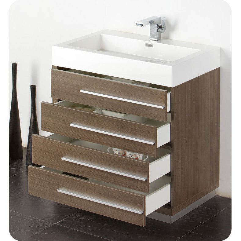 Fresca Livello 30" Gray Oak Modern Bathroom Vanity w/ Medicine Cabinet - living-essentials
