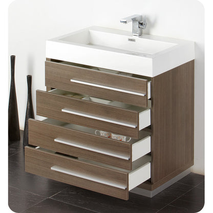 Fresca Livello 30" Gray Oak Modern Bathroom Vanity w/ Medicine Cabinet - living-essentials
