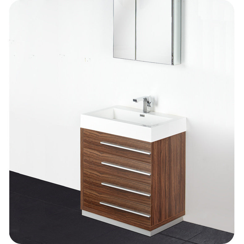 Fresca Livello 30" Walnut Modern Bathroom Vanity w/ Medicine Cabinet - living-essentials