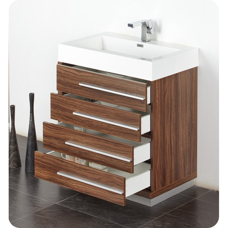 Fresca Livello 30" Walnut Modern Bathroom Vanity w/ Medicine Cabinet - living-essentials