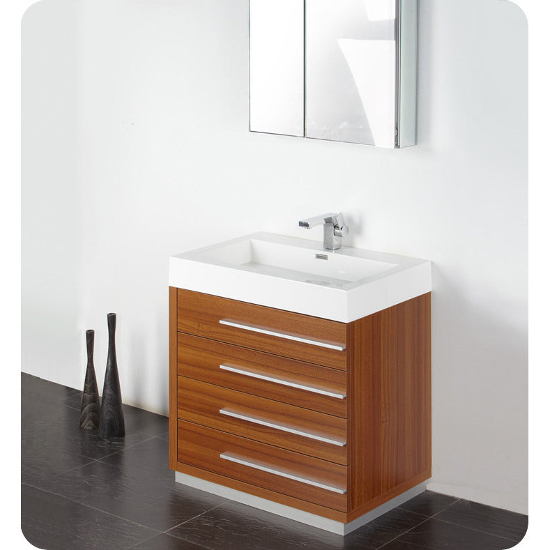 Fresca Livello 30" Teak Modern Bathroom Vanity w/ Medicine Cabinet - living-essentials