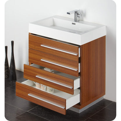 Fresca Livello 30" Teak Modern Bathroom Vanity w/ Medicine Cabinet - living-essentials