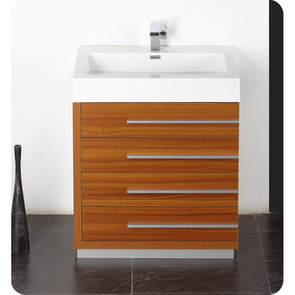 Fresca Livello 30" Teak Modern Bathroom Vanity w/ Medicine Cabinet - living-essentials