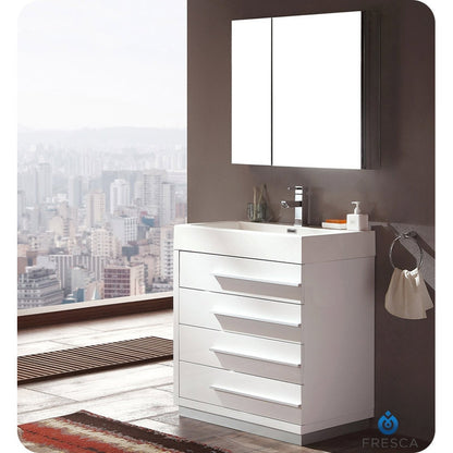 Fresca Livello 30" White Modern Bathroom Vanity w/ Medicine Cabinet - living-essentials