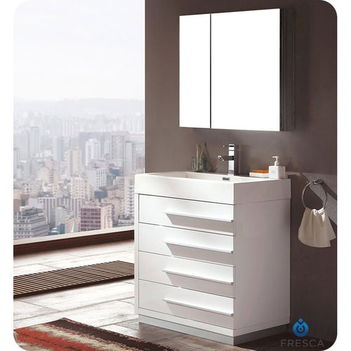 Fresca Livello 30" White Modern Bathroom Vanity w/ Medicine Cabinet - living-essentials