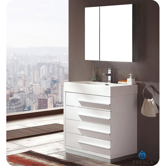 Fresca Livello 30" White Modern Bathroom Vanity w/ Medicine Cabinet - living-essentials
