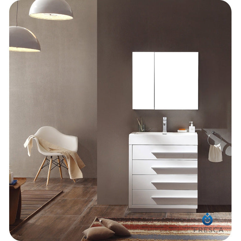 Fresca Livello 30" White Modern Bathroom Vanity w/ Medicine Cabinet - living-essentials