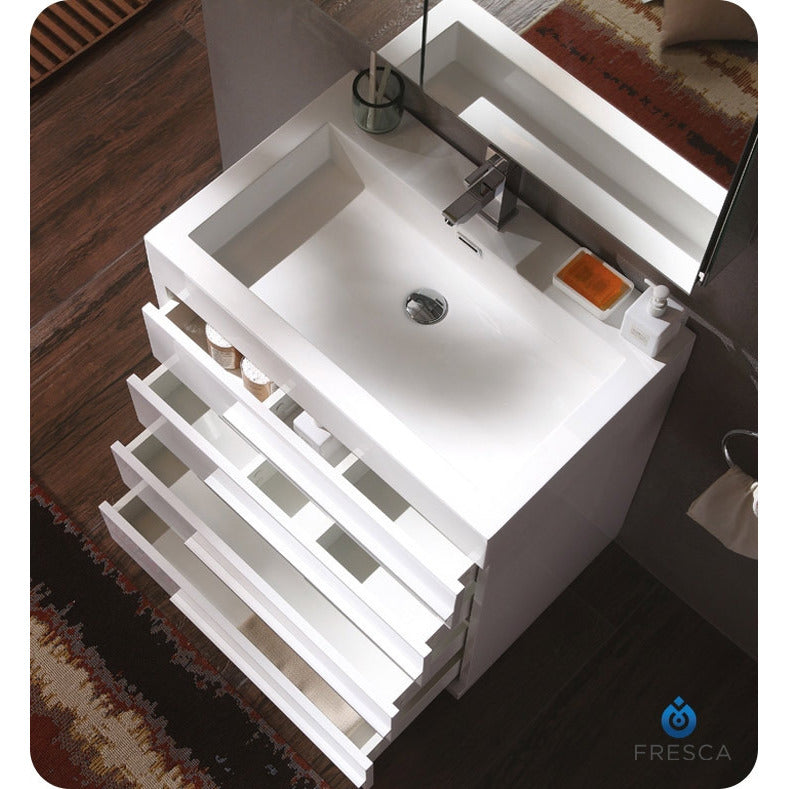 Fresca Livello 30" White Modern Bathroom Vanity w/ Medicine Cabinet - living-essentials